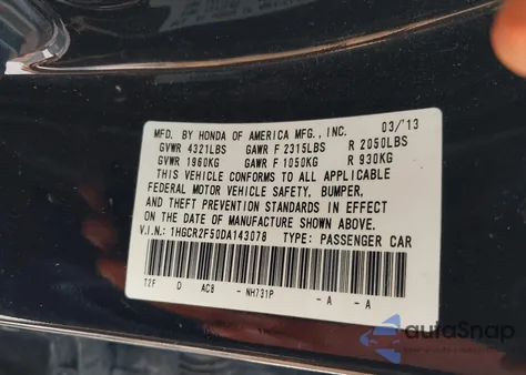 2013 Honda Accord Sport from USA, damaged, VIN 1HGCR2F50DA143078